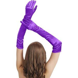 Women's Purple Imported Satin Elbow Length Halloween Cosplay Opera Gloves